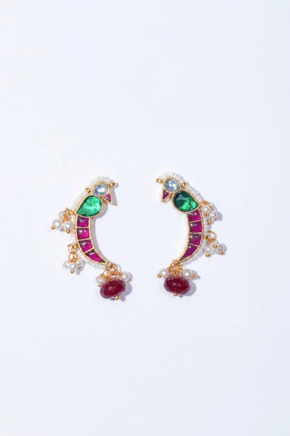 Gaurangi Mayna Red Shaped Polki With Semi-precious Stone With Basra Moti