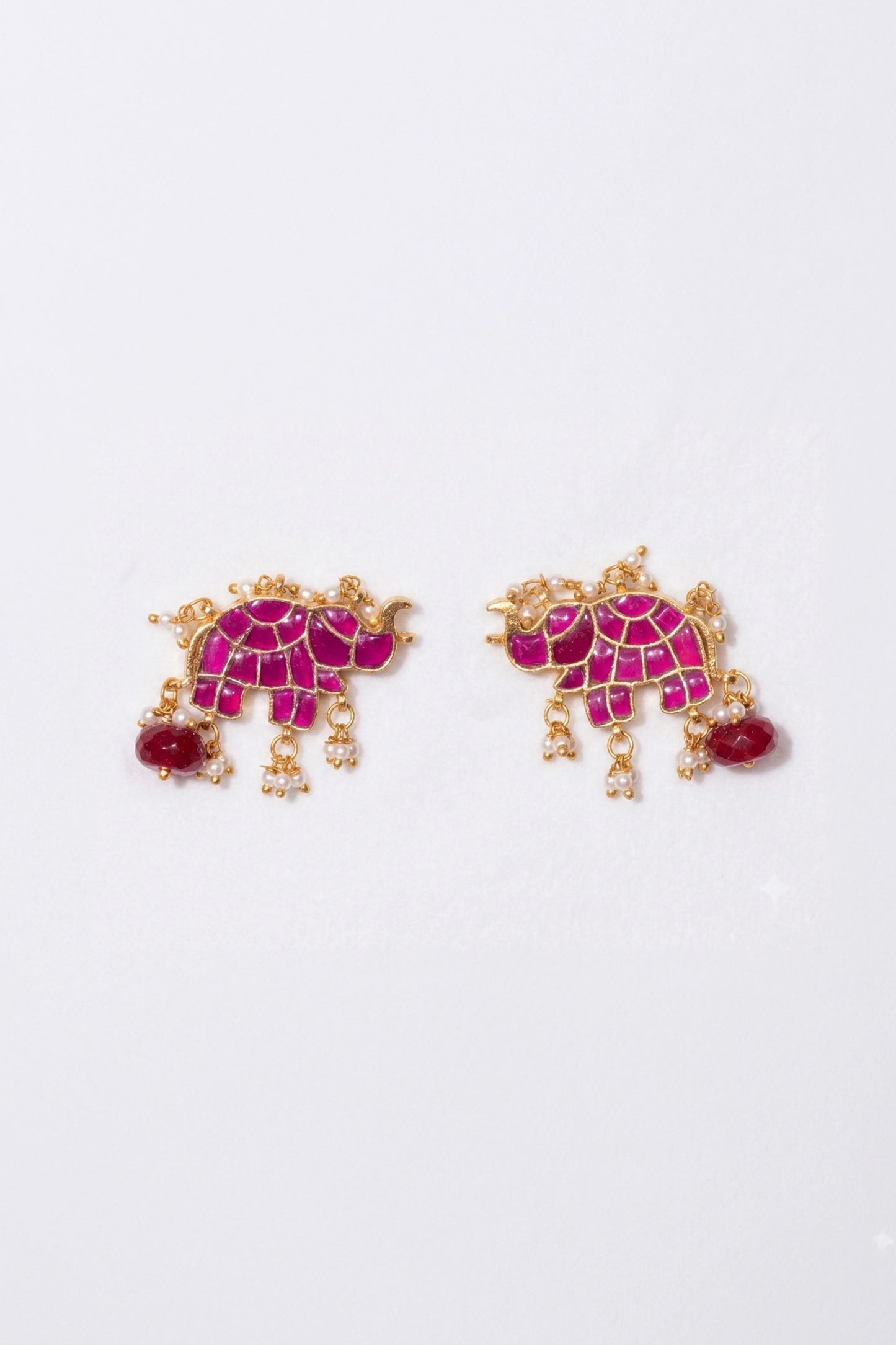 Radhika Haathi Shaped Pink Polki With Semi-precious Stone With Basra Moti