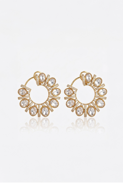Falak Big  White Polki Earrings With Semi-precious Stone With Basra Moti