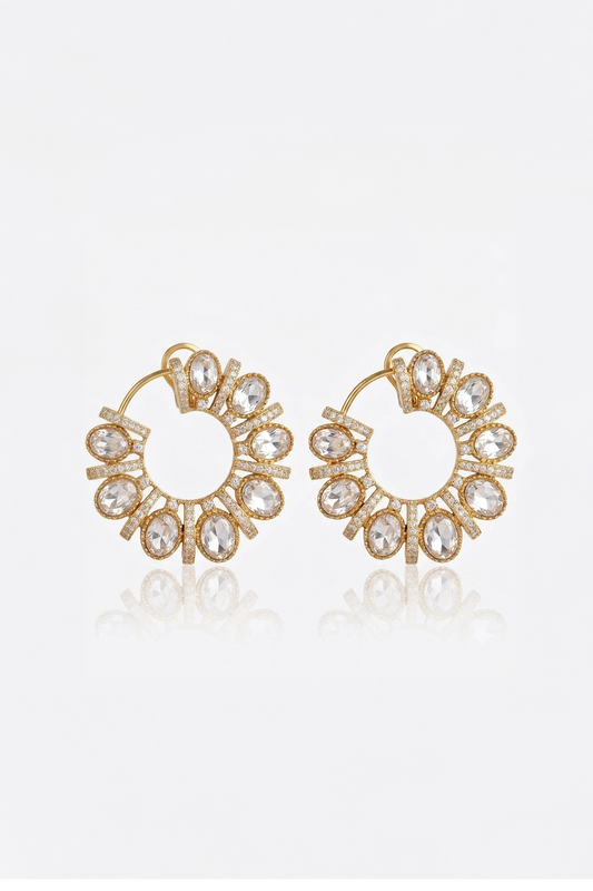 Falak Big  White Polki Earrings With Semi-precious Stone With Basra Moti