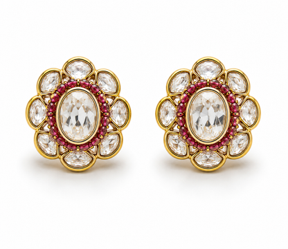 ANUSHKA FLOWER POLKI PENDANT 6 PETAL FLOWER POLKI STUDS EARRINGS