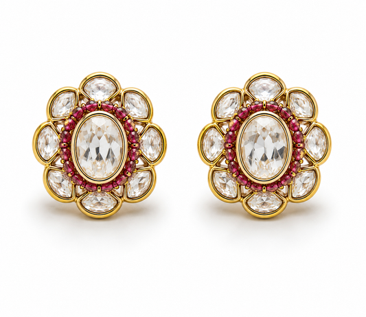 ANUSHKA FLOWER POLKI PENDANT 6 PETAL FLOWER POLKI STUDS EARRINGS