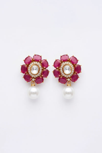 Suhani Rose Flower Polki With Single Moti Earrings