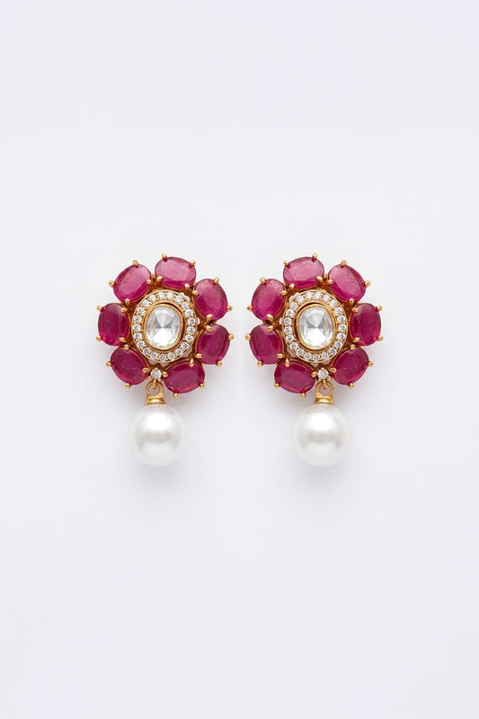 Suhani Rose Flower Polki With Single Moti Earrings