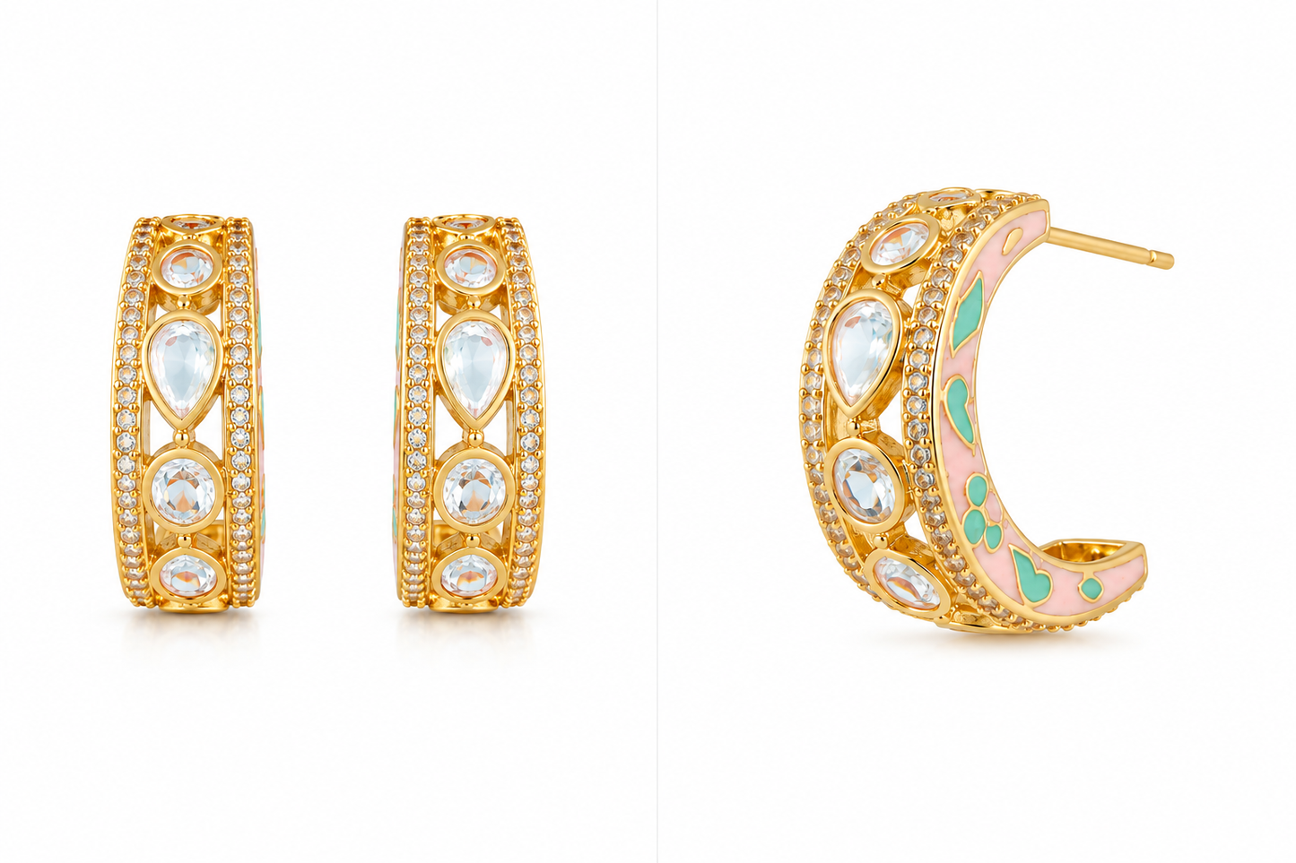 Pastel Enamel Crystal Hoop Earrings