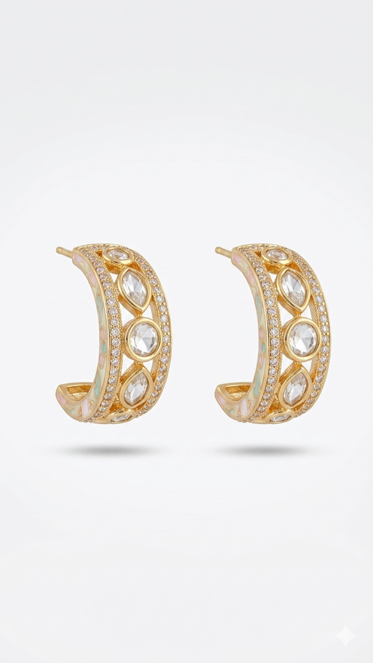 Pastel Meenakari & Crescent Polki Hoops