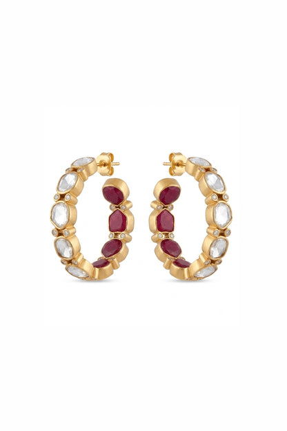 Feni Round Shaped Sp Stone Polki Earrings