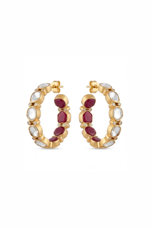 Feni Round Shaped Sp Stone Polki Earrings