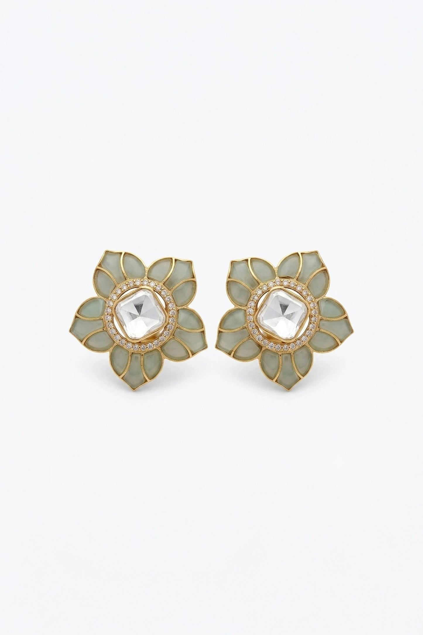 Shriya Flower Shaped Light Green Polki Earring