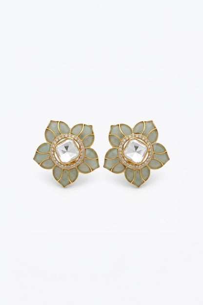 Shriya Flower Shaped Light Green Polki Earring
