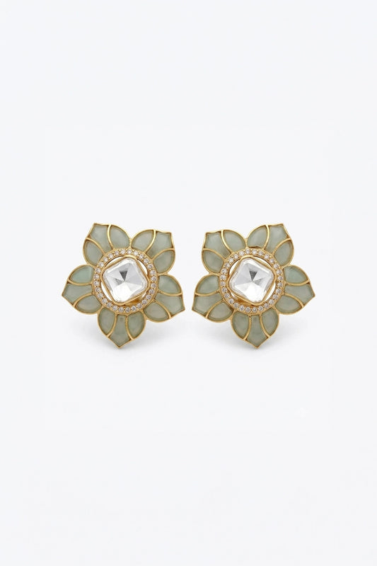 Shriya Flower Shaped Light Green Polki Earring