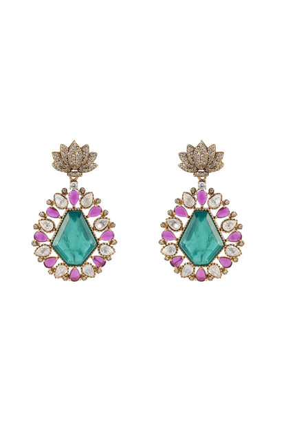 Maanavi Emerald Teardrop Multicolour Sp Polki Earrings