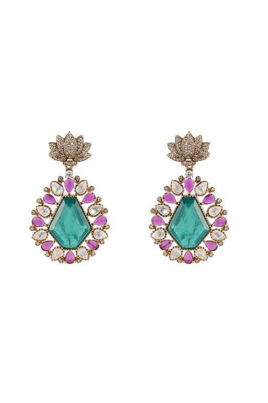 Maanavi Emerald Teardrop Multicolour Sp Polki Earrings