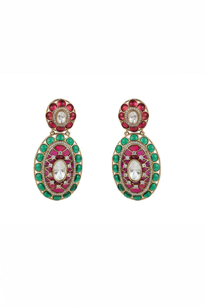 Zivah Pink-Green Floral Multicoloured Stones SP Polki