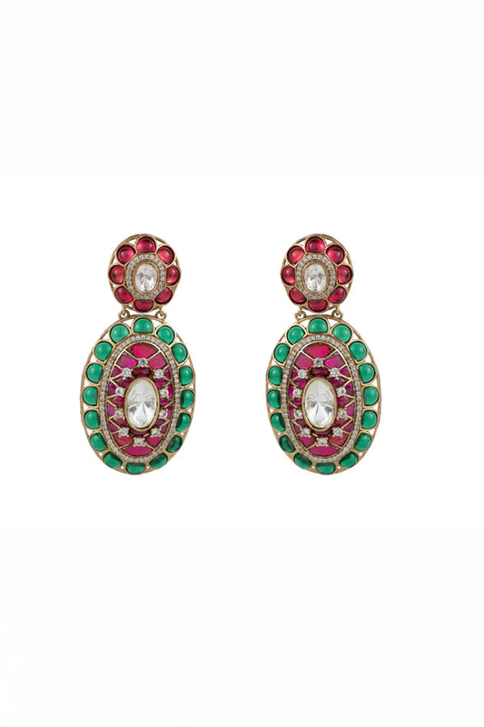 Zivah Pink-Green Floral Multicoloured Stones SP Polki