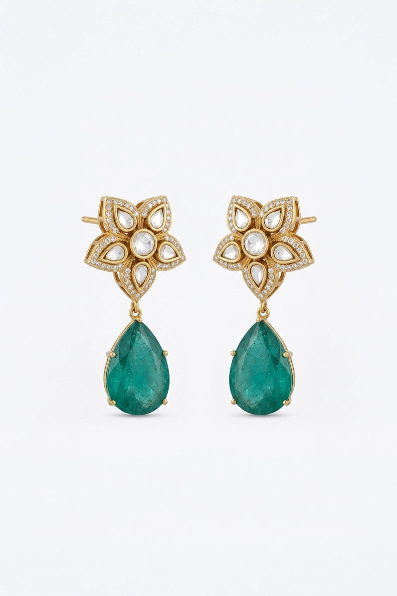 Saanvika Royal Green Drop Sp Polki Earrings