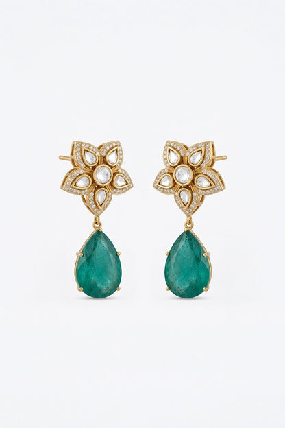 Saanvika Royal Green Drop Sp Polki Earrings