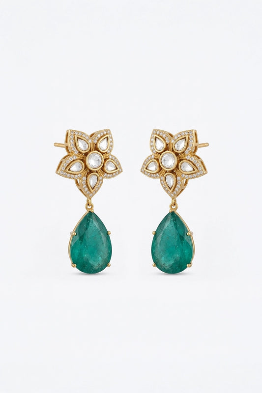Saanvika Royal Green Drop Sp Polki Earrings