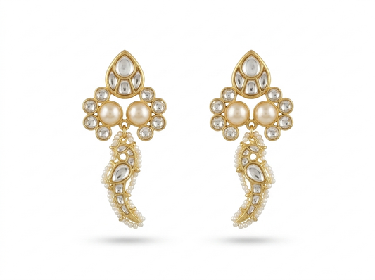 The Royal Paisley Kundan & Pearl Drop Earrings