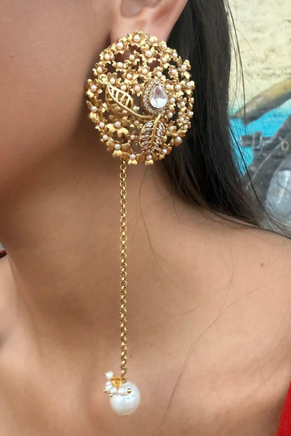 Vidhi Pearl Drop Gold Jali Earrings