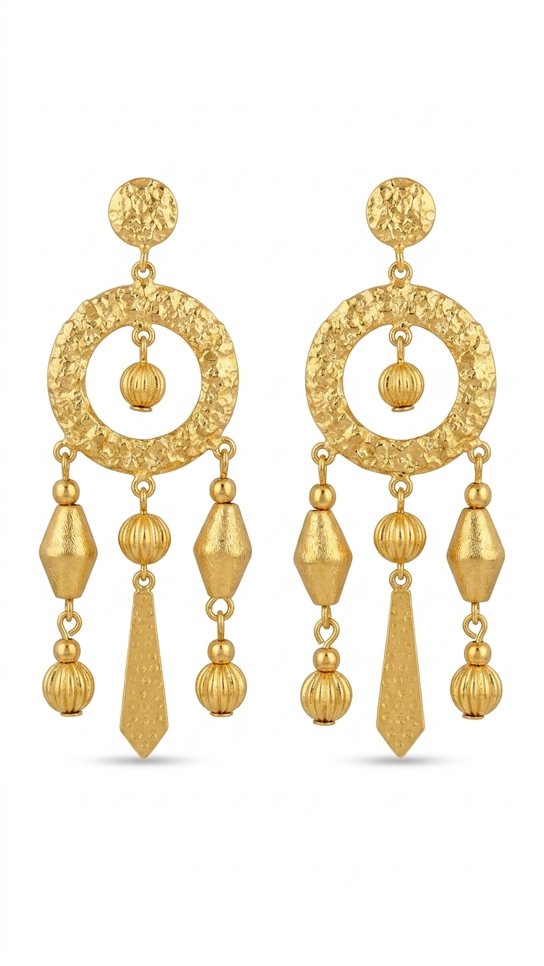 Golden Tribal Drop Statement Earrings