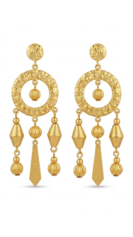 Golden Tribal Drop Statement Earrings