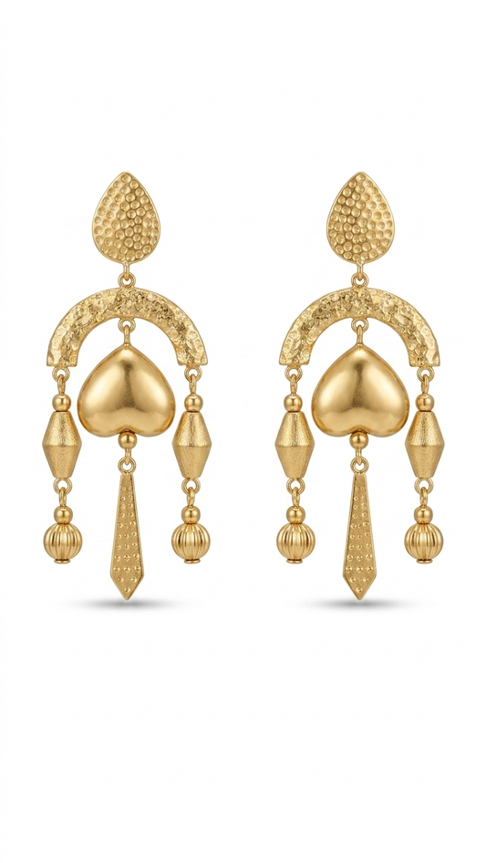 Golden Heart Charm Statement Earrings