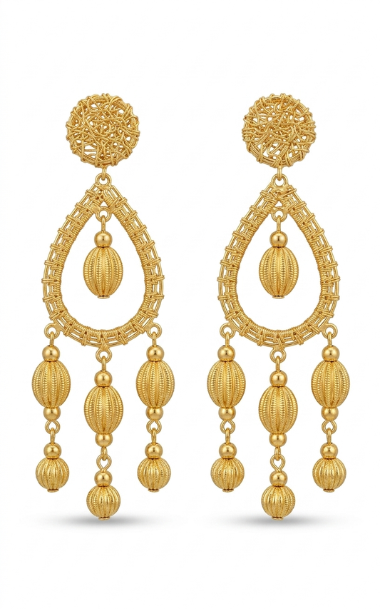 Golden Woven Chandelier Earrings