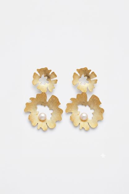 Sea Petal Pearl Drop Earrings