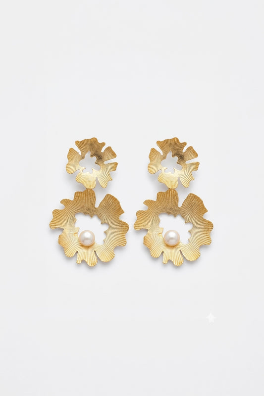 Sea Petal Pearl Drop Earrings