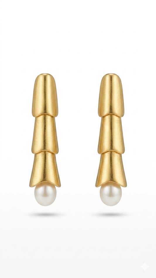 Pearl Accent Sculpted Gold Drop Earrings
