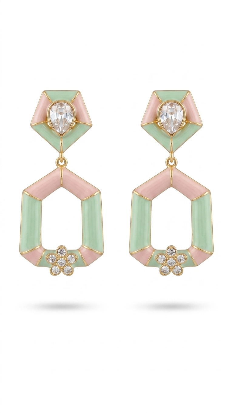 Mint & Blush Meenakari Geometric Polki Danglers