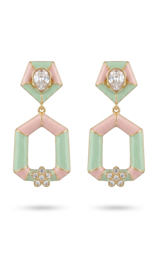 Mint & Blush Meenakari Geometric Polki Danglers