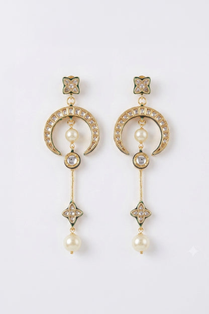 Saloni Golden Crescent Moti Chain Earrings