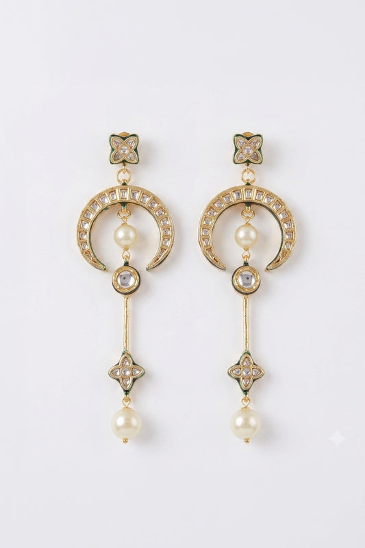 Saloni Golden Crescent Moti Chain Earrings