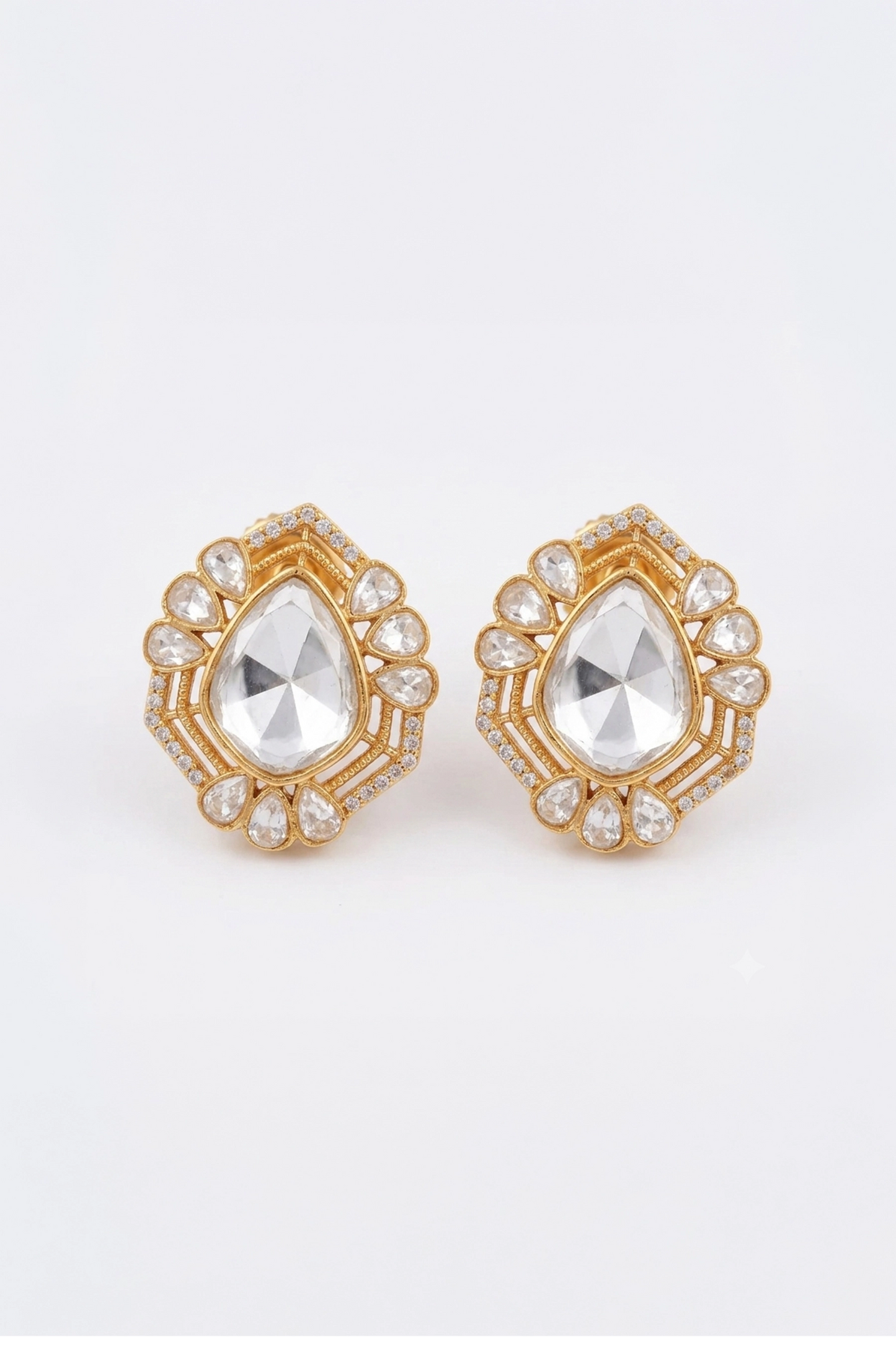 Gold Plated Studs With Polki
