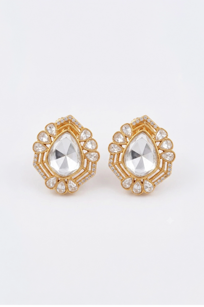 Gold Plated Studs With Polki