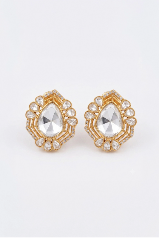 Gold Plated Studs With Polki