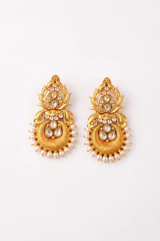 WHITE PEARLS Polki Earrings