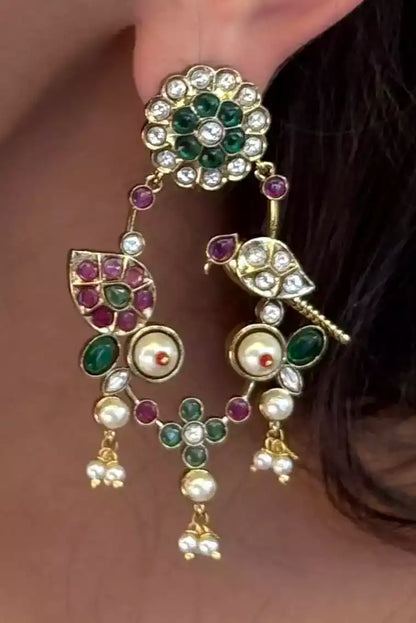 Misha Turquoise Devotion Polki Pearl Earrings