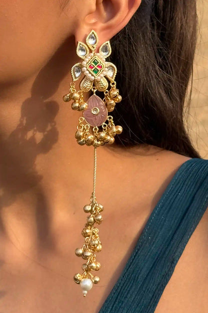 Pushp Varsha Floral Polki Pearl Chandelier Earrings