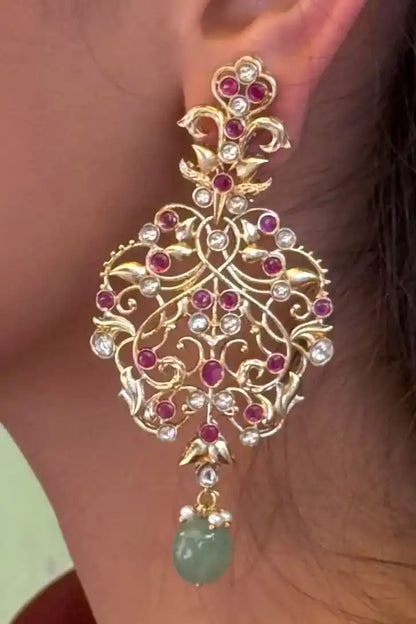 Kavya Haveli Drop Chandelier Polki Earrings
