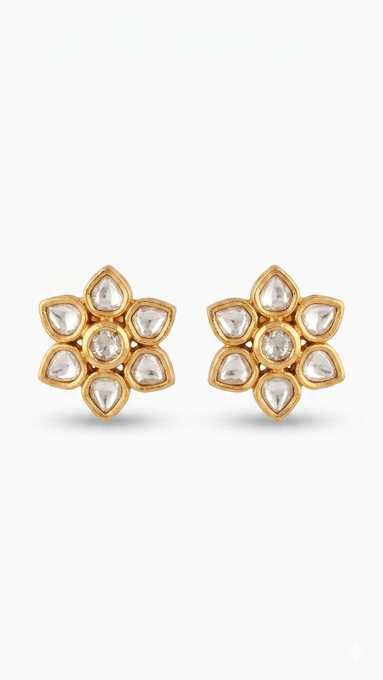 The Petal Bloom Brass Polki Studs