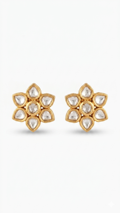 The Petal Bloom Brass Polki Studs