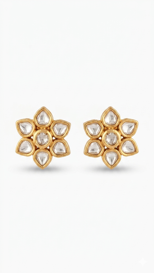 The Petal Bloom Brass Polki Studs