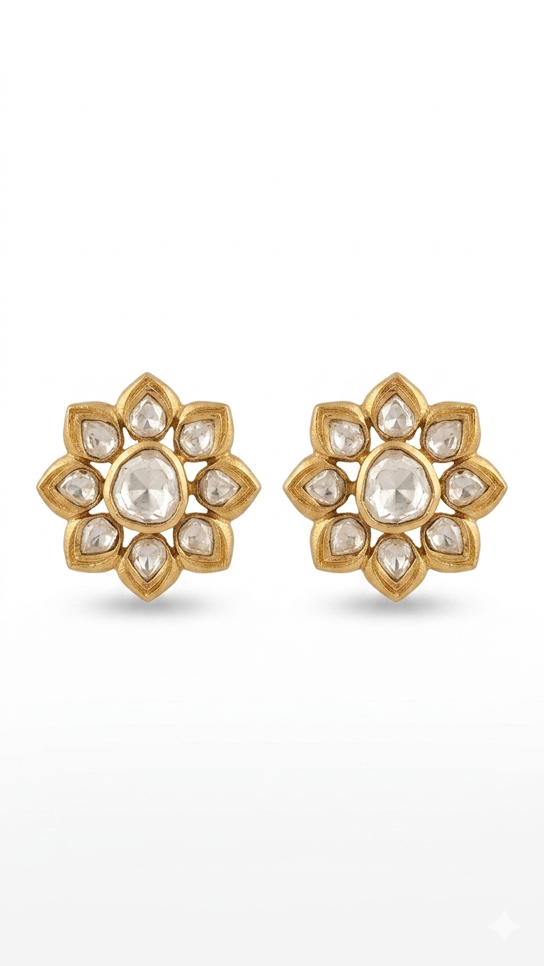 The Gulbahar Polki Floral Stud Earrings