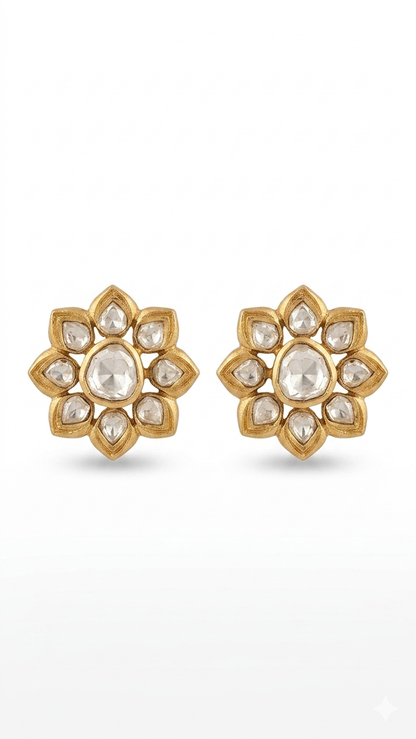 The Gulbahar Polki Floral Stud Earrings