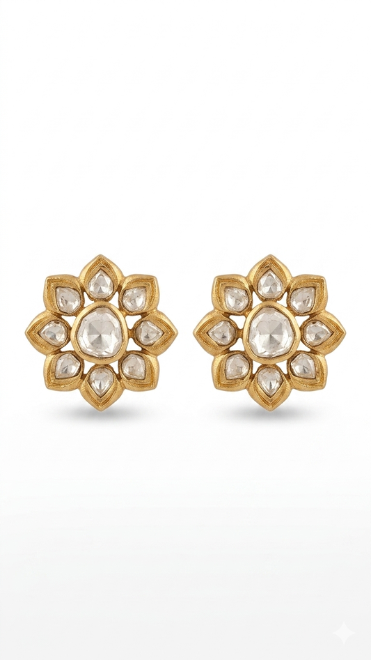 The Gulbahar Polki Floral Stud Earrings