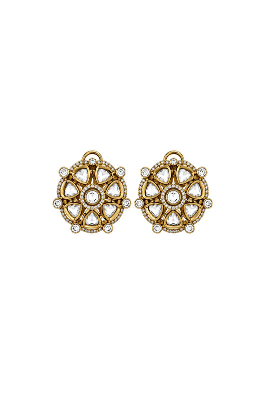 Zarina Polki Floral Halo Stud Earrings