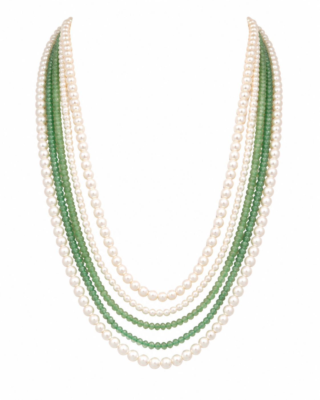 Emerald & Pearl Five-Layer Mala Necklace